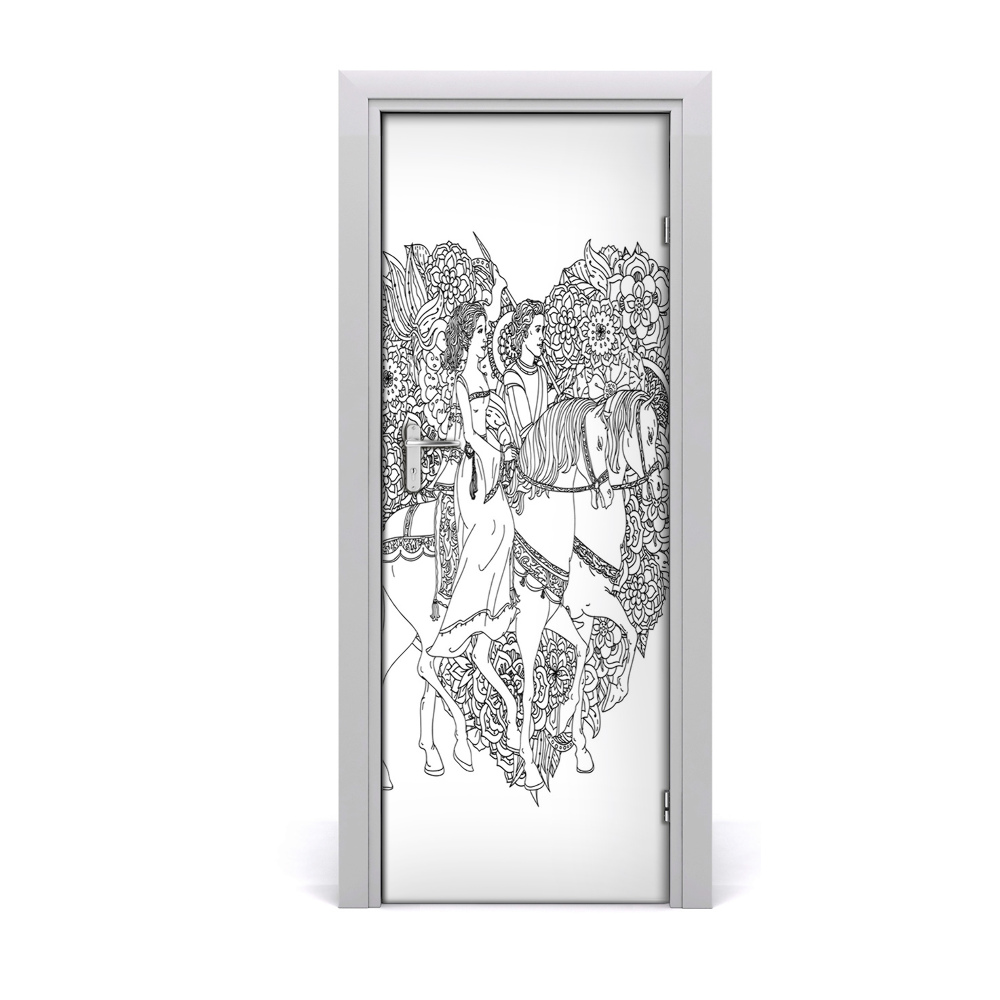 Naklejka samoprzylepna na drzwi Konie serce zakochani