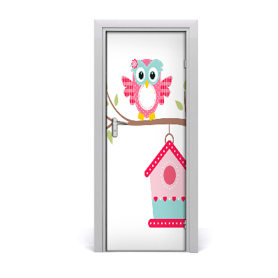 Naklejka samoprzylepna na drzwi Sowa na gałęzi