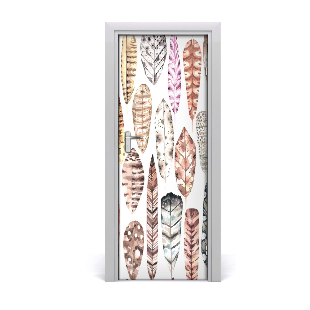 Naklejka fototapeta na drzwi Kolorowe pióra boho