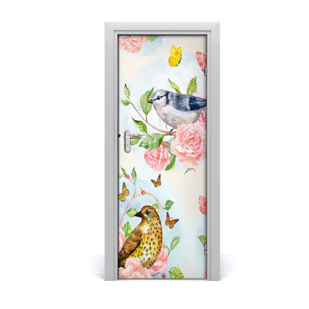 Naklejka samoprzylepna na drzwi Ptaki róże