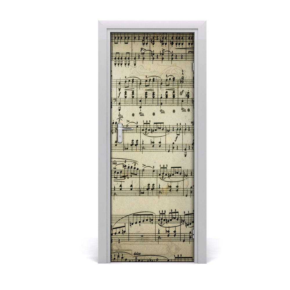 Naklejka fototapeta na drzwi Nuty na beżowej pięciolinii