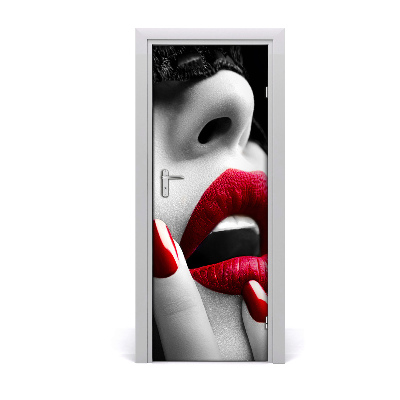 Naklejka fototapeta na drzwi Czerwone usta i czerwone paznokcie