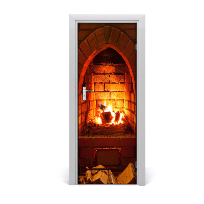 Naklejka fototapeta na drzwi Ogień płonący w kominku