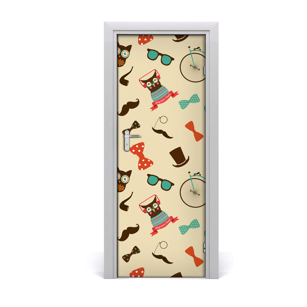 Naklejka samoprzylepna na drzwi Sowa rower okulary