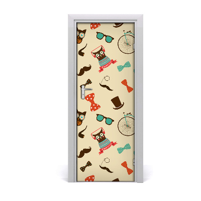 Naklejka samoprzylepna na drzwi Sowa rower okulary