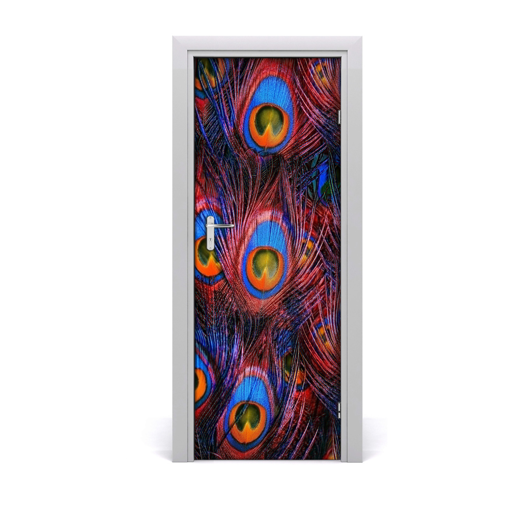 Naklejka fototapeta na drzwi Niebieskie pawie pióra