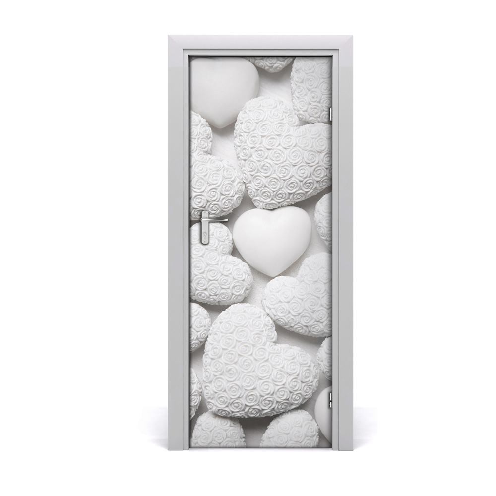 Naklejka fototapeta na drzwi Rozsypane białe serca tło