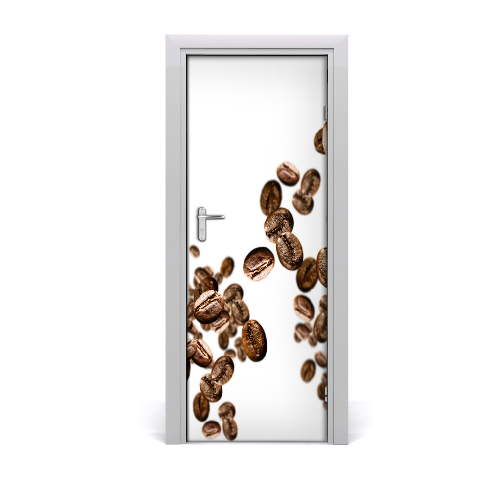 Naklejka na drzwi samoprzylepna Spadające ziarna kawy