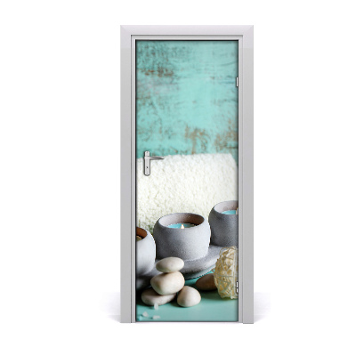 Naklejka fototapeta na drzwi Świeczki i kamienie