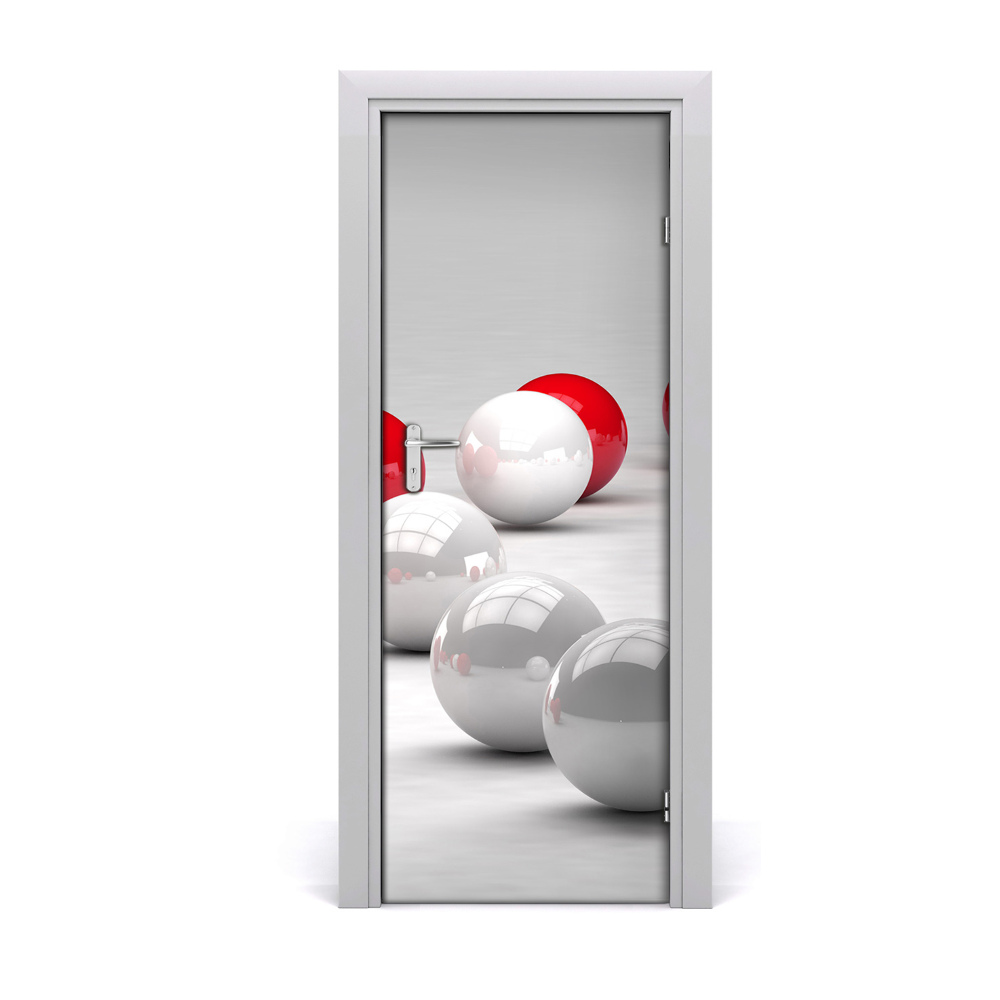 Naklejka samoprzylepna na drzwi Czerwono-białe kule