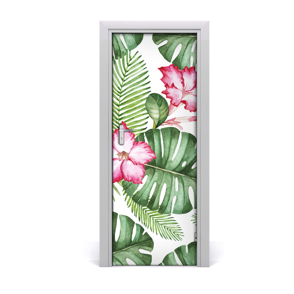 Okleina samoprzylepna na drzwi Hawajskie liście i kwiaty