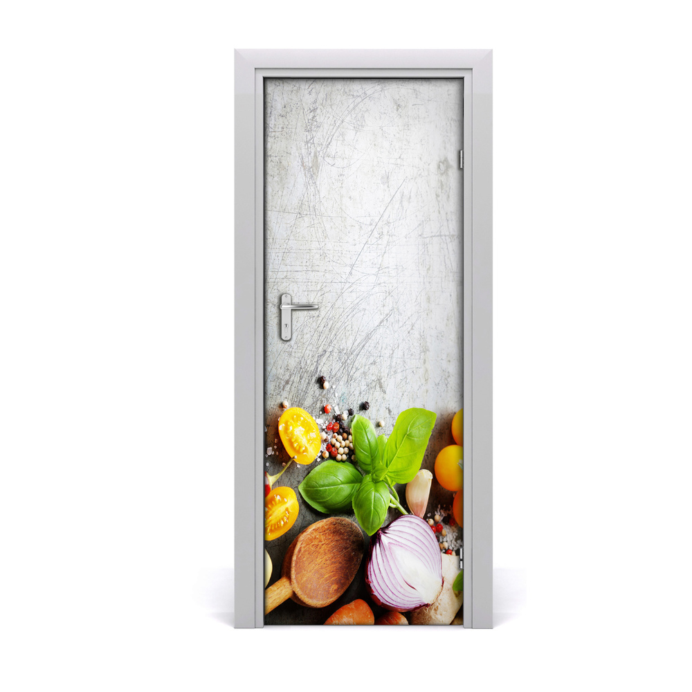 Naklejka na drzwi do domu samoprzylepna Warzywa przyprawy zioła