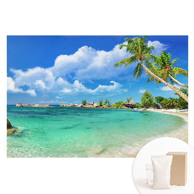 Fototapeta flizelinowa Egzotyczna plaża z palmami w kolorze zieleni