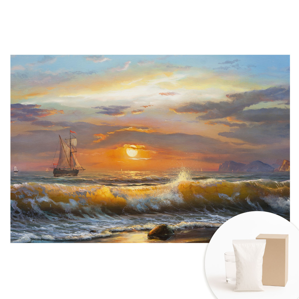 Tapeta fotograficzna na flizelinie Żaglowiec na morzu o zachodzie słońca