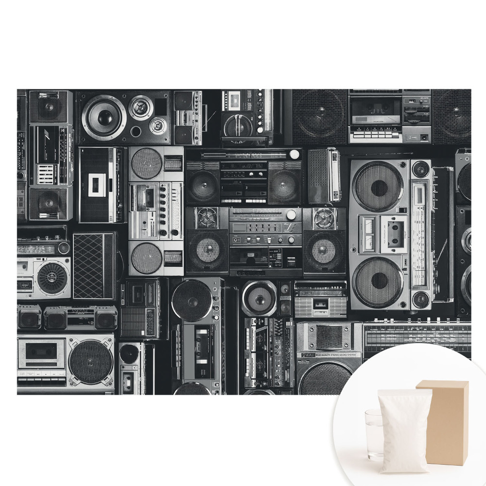 Tapeta fotograficzna flizelinowa Stylowy wzór retro z radioodbiornikami