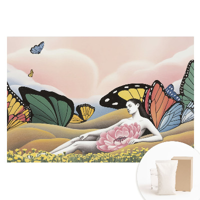 Tapeta fotograficzna na flizelinie Kolorowe motyle łąka kobieta