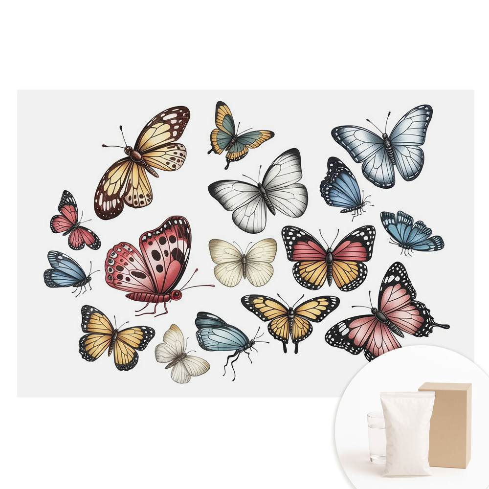 Tapeta fotograficzna na flizelinie Kolorowe motyle rozproszone harmonijnie