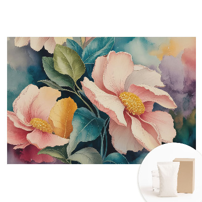 Fototapeta flizelinowa Pastelowe kwiaty z liśćmi w stylu akwarelowym