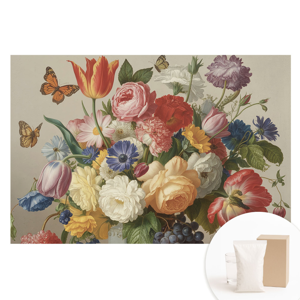 Fototapeta flizelinowa z nadrukiem Kolorowy bukiet kwiatów z motylami