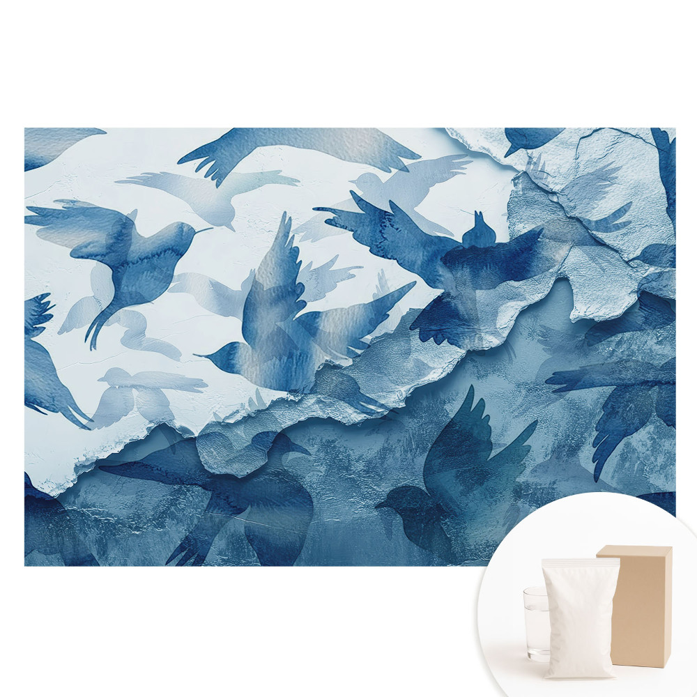 Duża fototapeta na ścianę Niebieskie ptaki abstrakcja