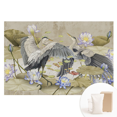 Fototapeta flizelinowa z nadrukiem Żurawie wokół lilii wodnych w klasycznym stylu