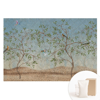 Tapeta fotograficzna flizelinowa Kolorowe ptaki na drzewie w stonowanym klimacie