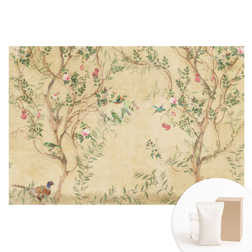 Tapeta fotograficzna na flizelinie Eleganckie drzewo z kwiatami i ptakami