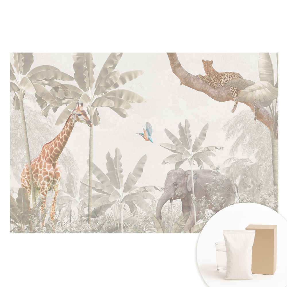 Tapeta fotograficzna flizelinowa Egzotyczna fauna i flora w pastelowych tonach