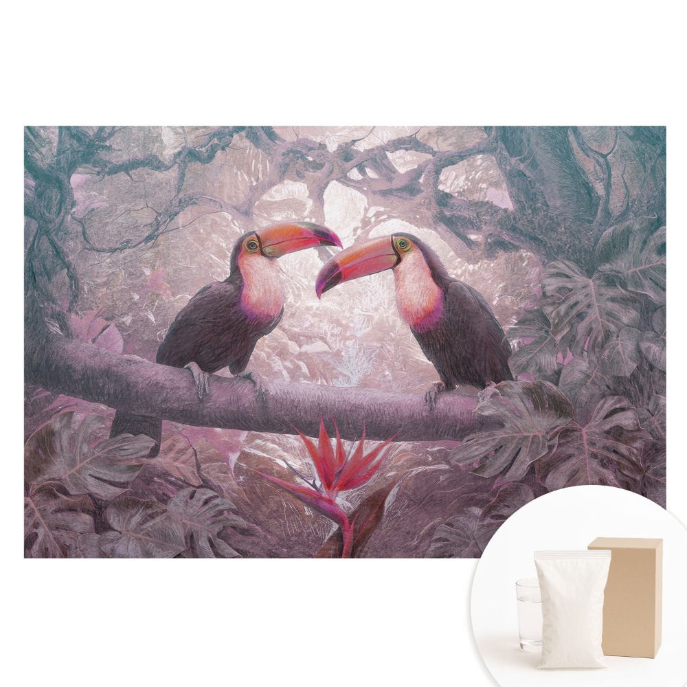 Duża fototapeta na ścianę Kolorowe tukany w tropikalnej dżungli