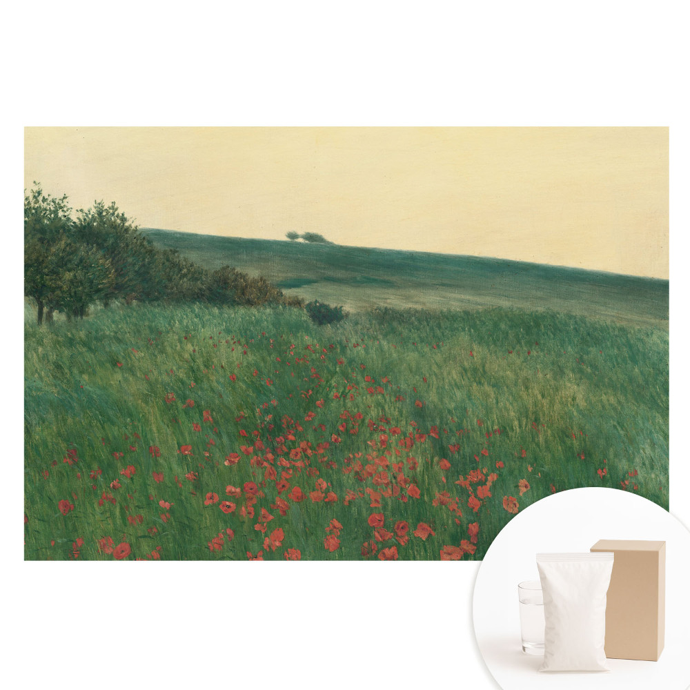 Duża fototapeta na ścianę Rustykalna łąka pełna maków i drzew