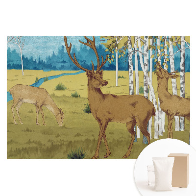 Fototapeta z nadrukiem na flizelinie Jelenie w brzozowym lesie