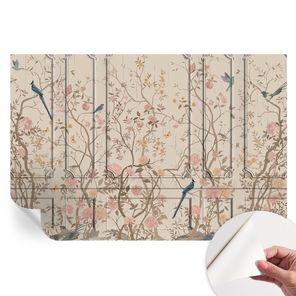 Nowoczesna fototapeta do salonu Ptaki i kwiaty