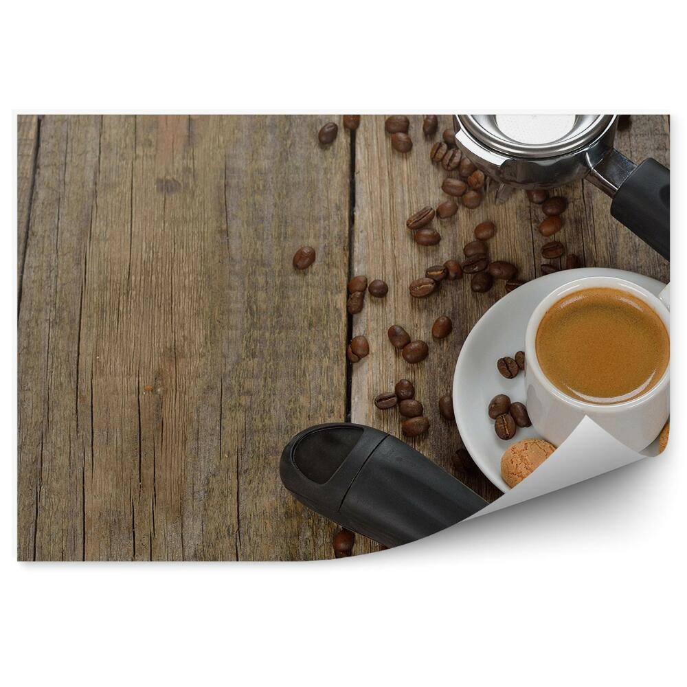 Fototapeta Ekspres kawa filiżanka ziarenka ciastka