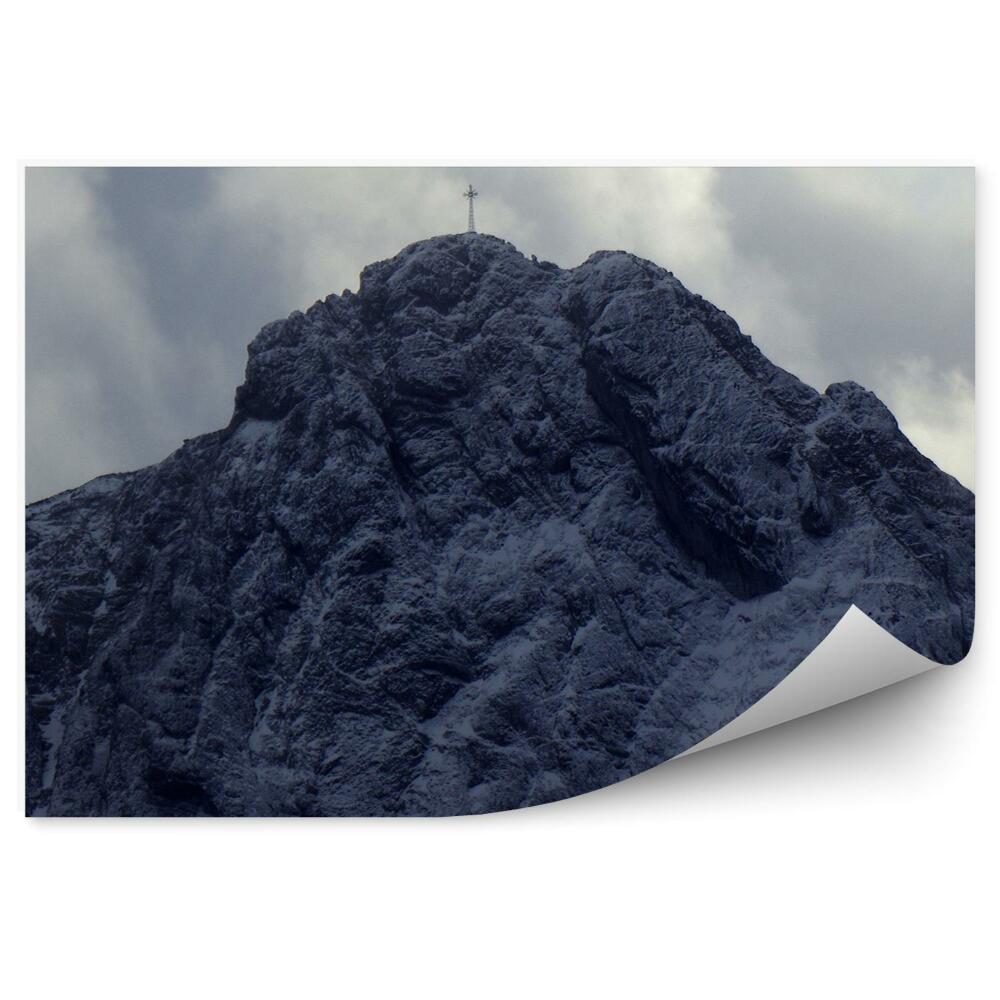 Okleina na ścianę Giewont krzyż zima śnieg tatry chmury