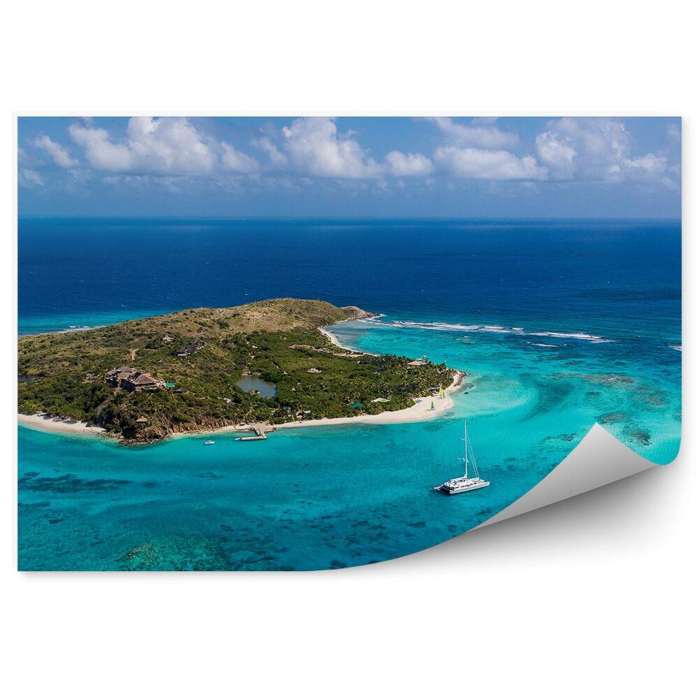 Fototapeta na ścianę Zielona wyspa na morzu statek rafa