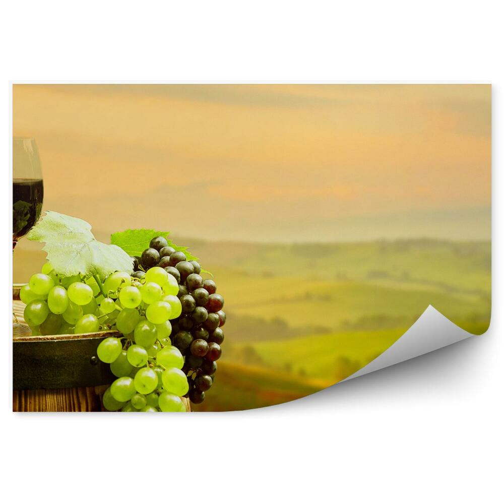 Fototapeta czerwone wino beczka winnica winogrona Toskania kieliszki