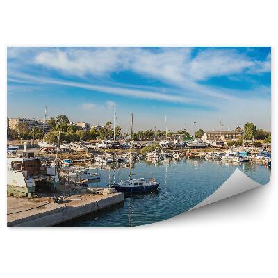 Okleina na ścianę Port Pireus Ateny niebo chmury budynki