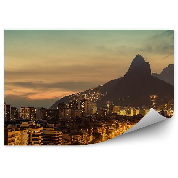 Fototapeta Rio de janeiro panorama wieżowce światła góry drzewa niebo chmury