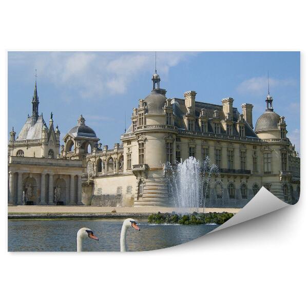 Okleina na ścianę Zamek fontanna łabędzie woda