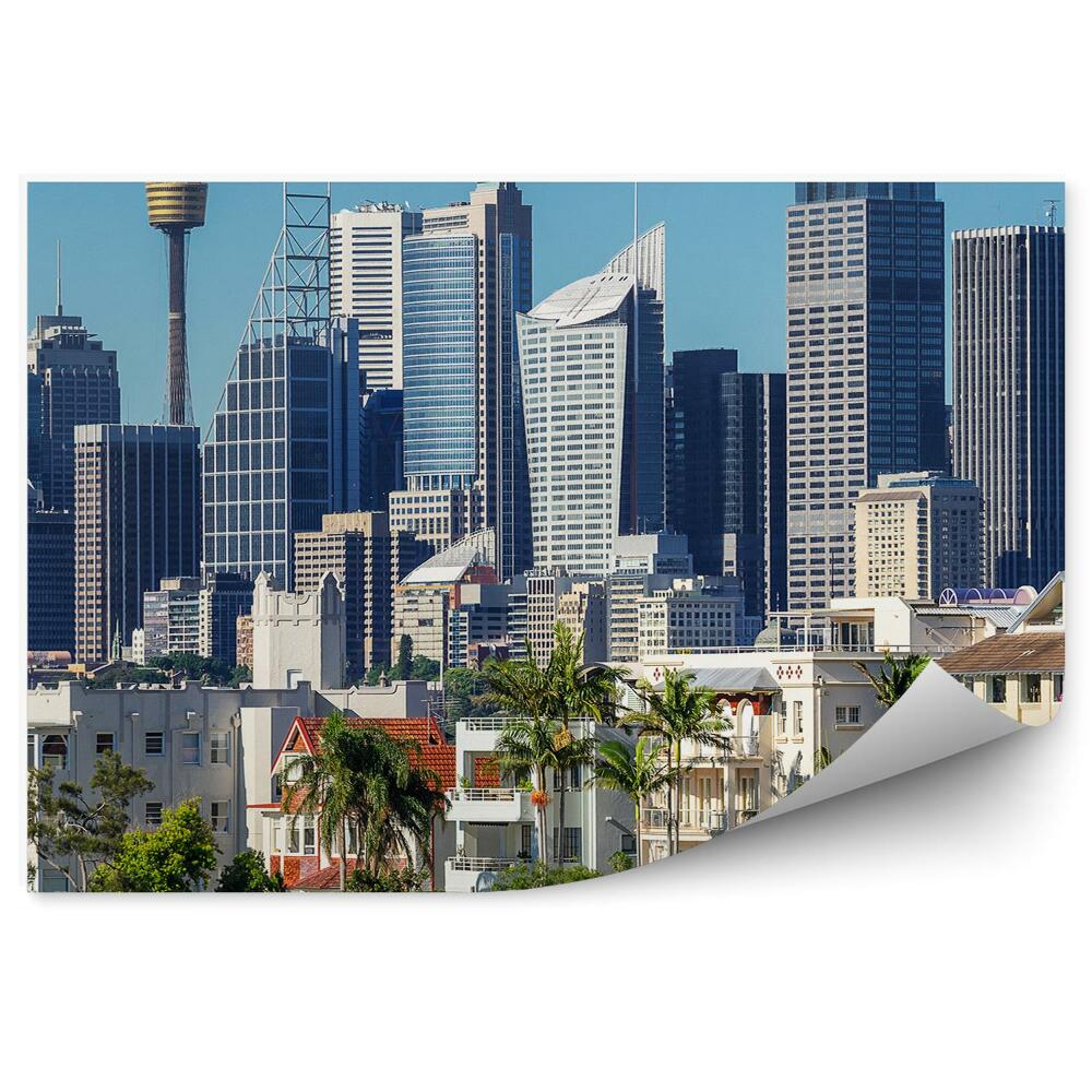 Okleina na ścianę wieżowce drzewa niebo chmury Sydney