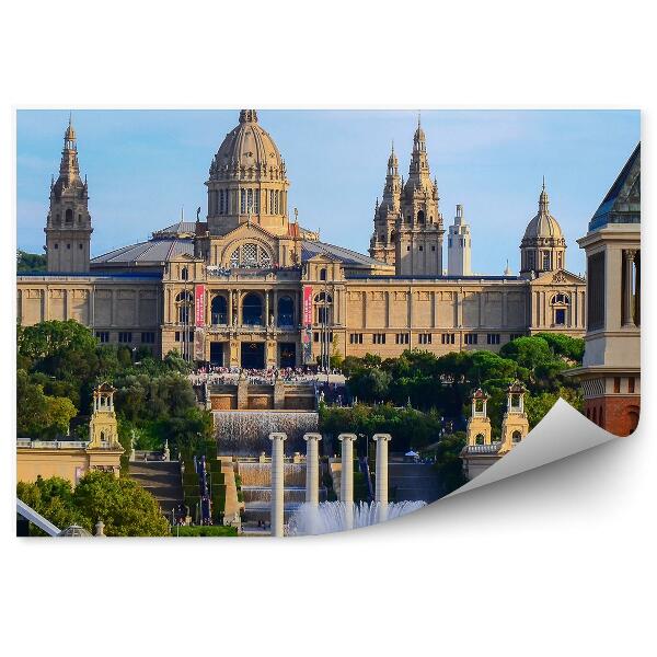 Okleina ścienna muzeum narodowe Katalonia Barcelona drzewa niebo chmury