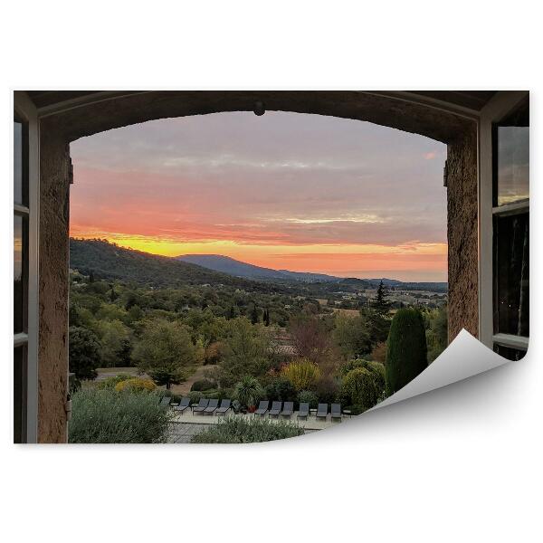Okleina na ścianę Okno z widokiem na wzgórza lasy zieleń