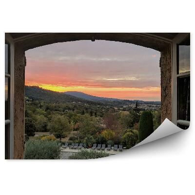 Okleina na ścianę Okno z widokiem na wzgórza lasy zieleń