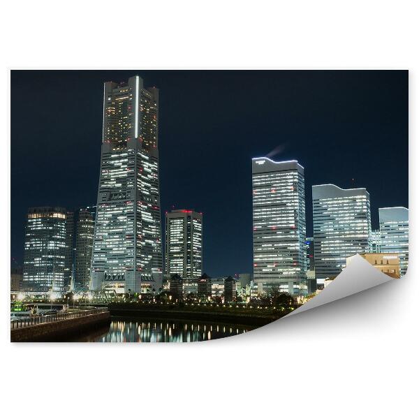 Okleina na ścianę widok z lotu ptaka noc Tokio Japonia światła