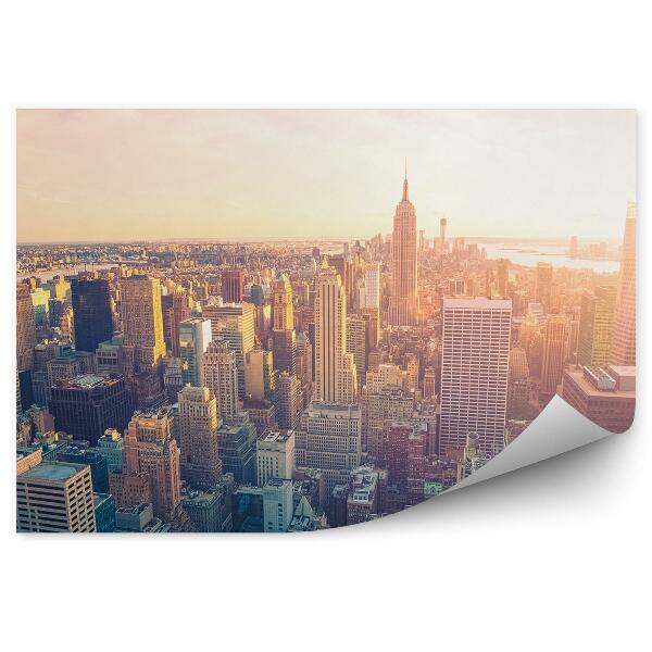 Fototapeta widok z lotu ptaka wieżowce zachód słońca Nowy Jork niebo chmury