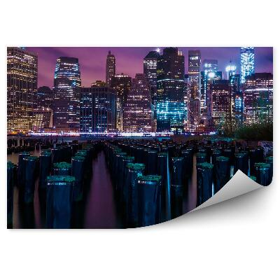 Fototapeta wieżowce pieńki woda noc światła