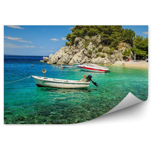 Okleina na ścianę Zatoka plaża łodzie motorowe błękitna woda