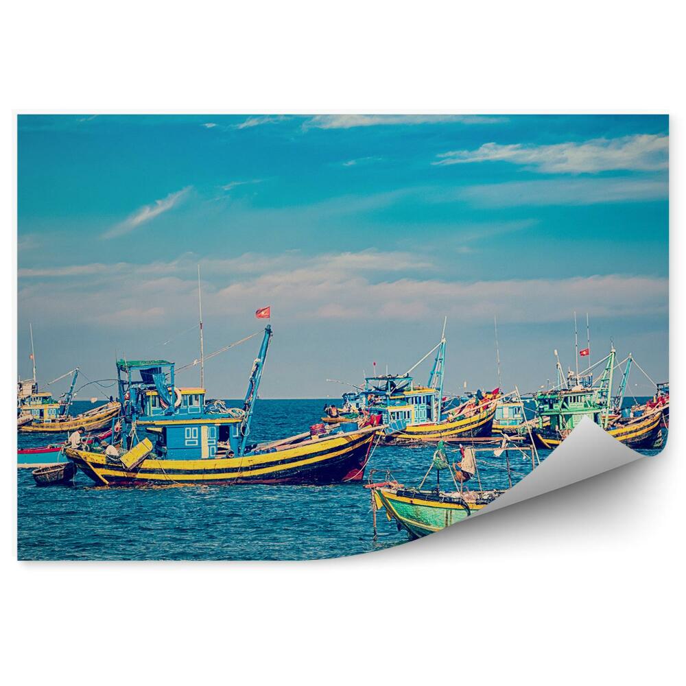 Okleina na ścianę Łodzie rybackie kolorowe woda