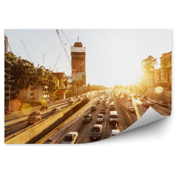 Okleina na ścianę Korek droga ulica jezdnia miasto budynki