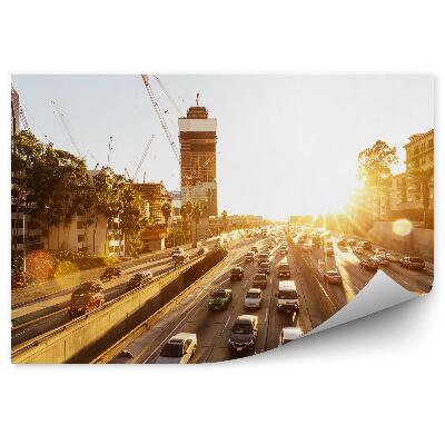 Okleina na ścianę Korek droga ulica jezdnia miasto budynki